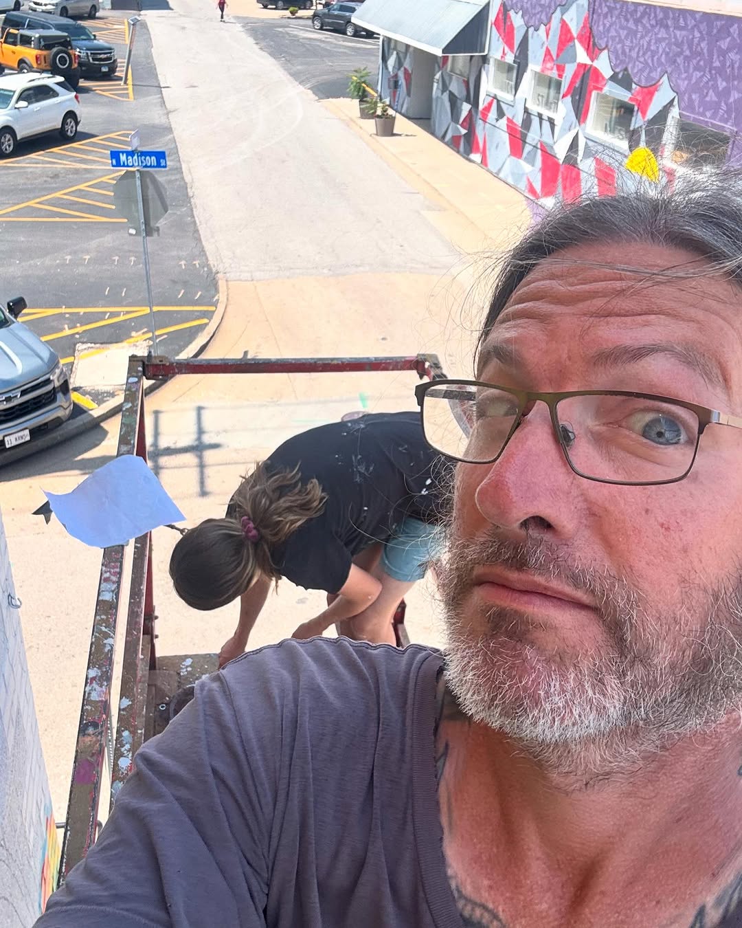 Making our mural. This has been an epic undertaking, lots of design time and prep plus two days of just priming the wall