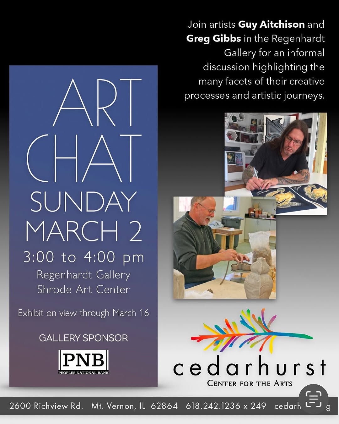 If you’re in the central/southern Illinois area and want to see me chat about my paintings at a beautiful contemporary g