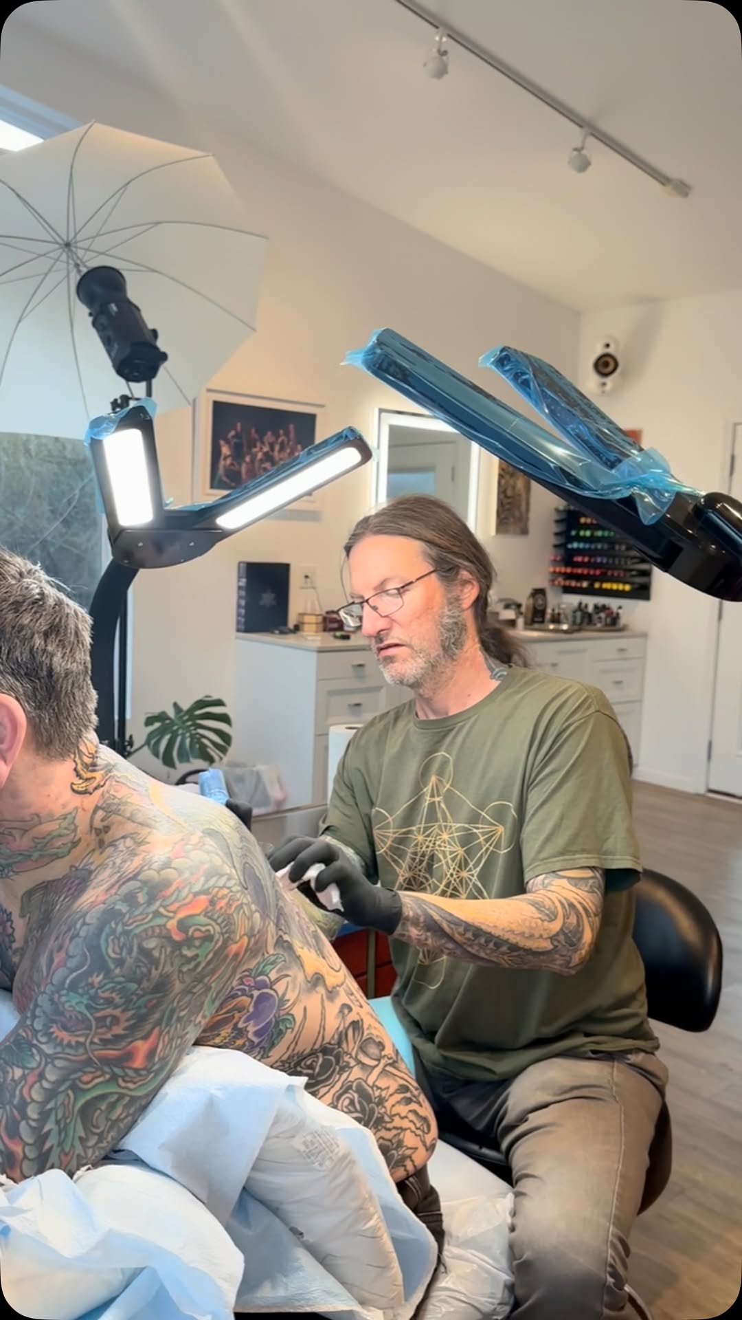 Great session today on Joseph. More tomorrow, stay tuned! Working with @cheyenne_tattooequipment @rawpigments @monsterkr