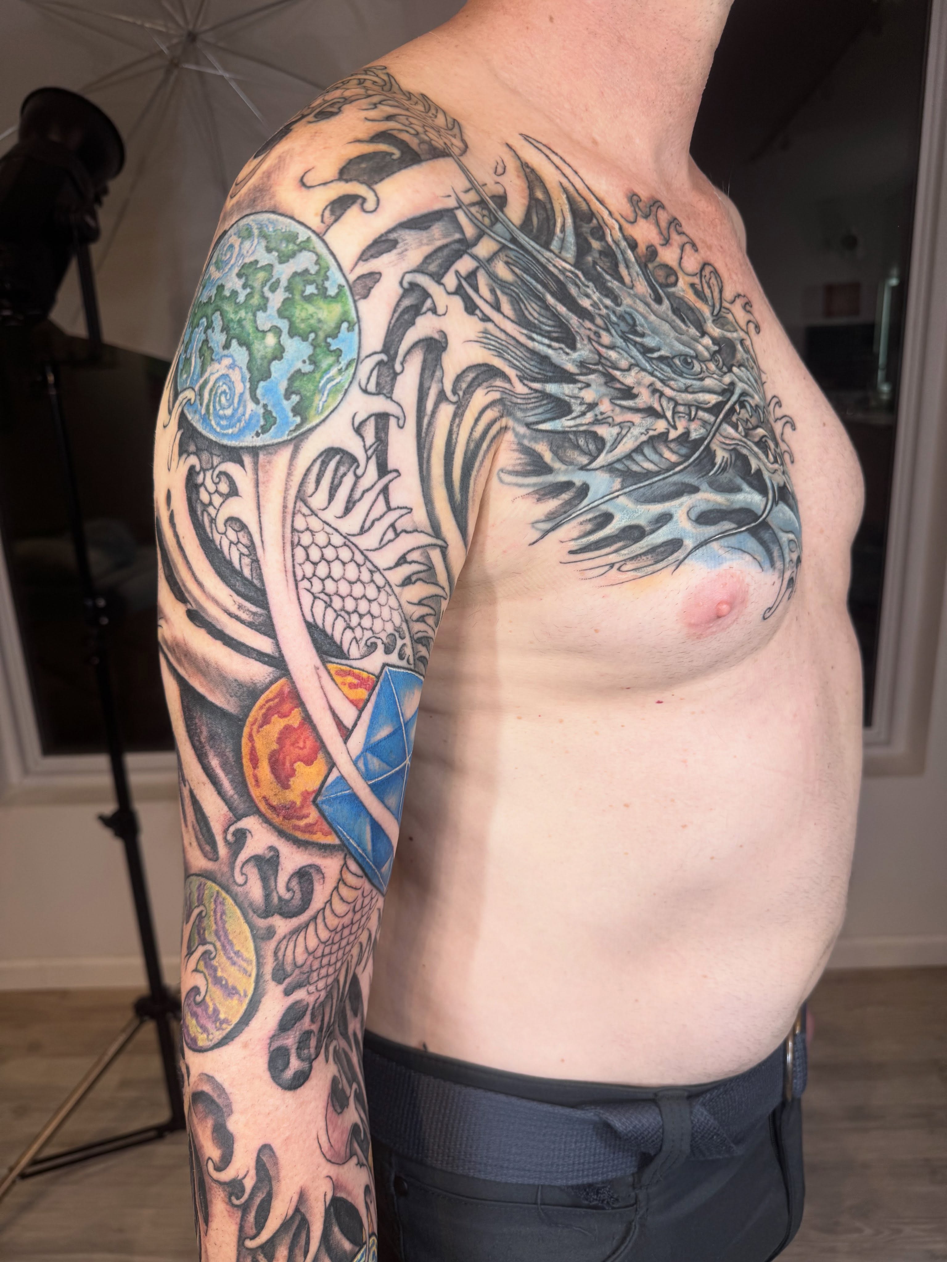 A fun collab that @griff_tattoo and I started on Gabe recently