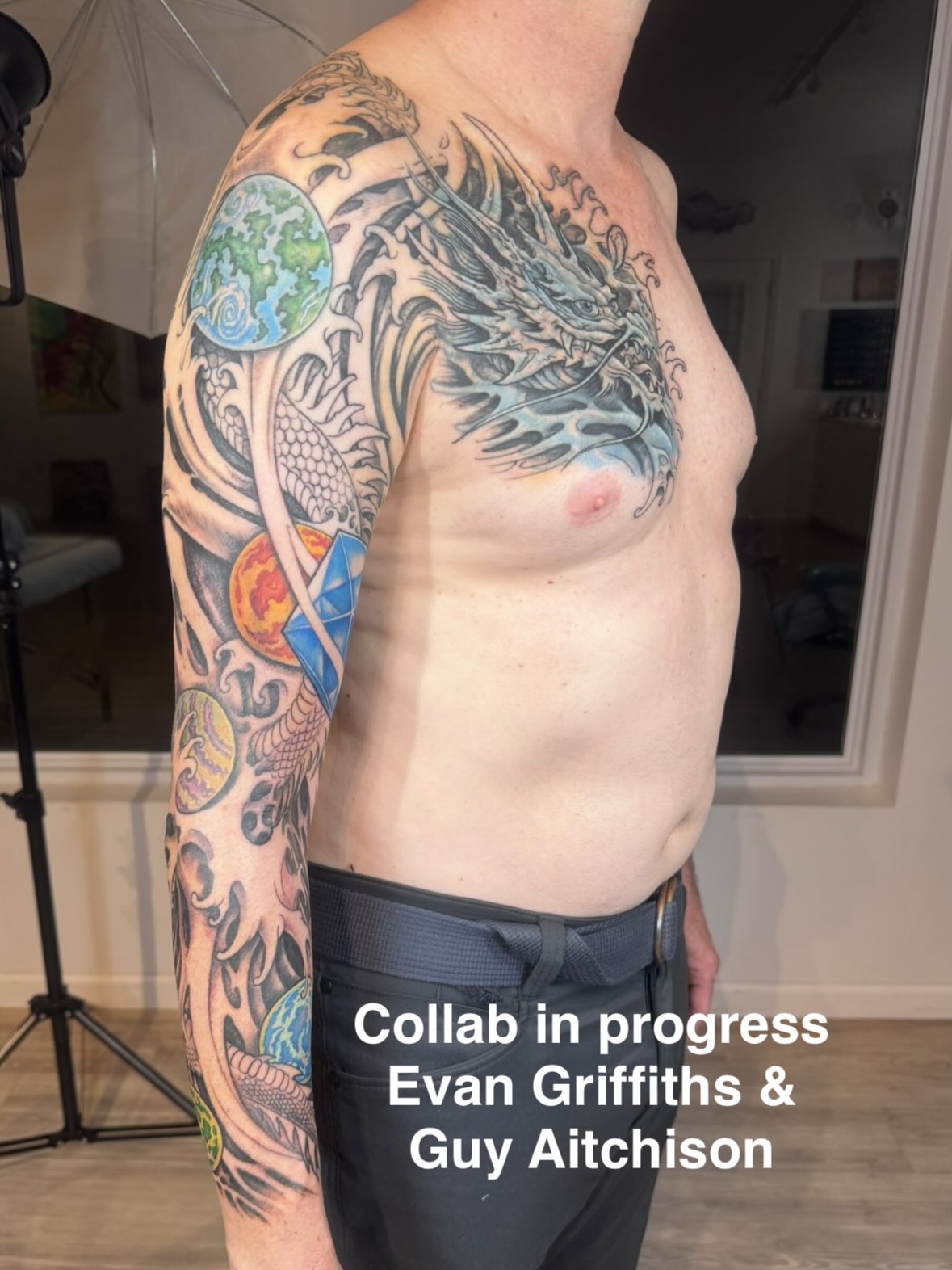 A fun collab that @griff_tattoo and I started on Gabe recently