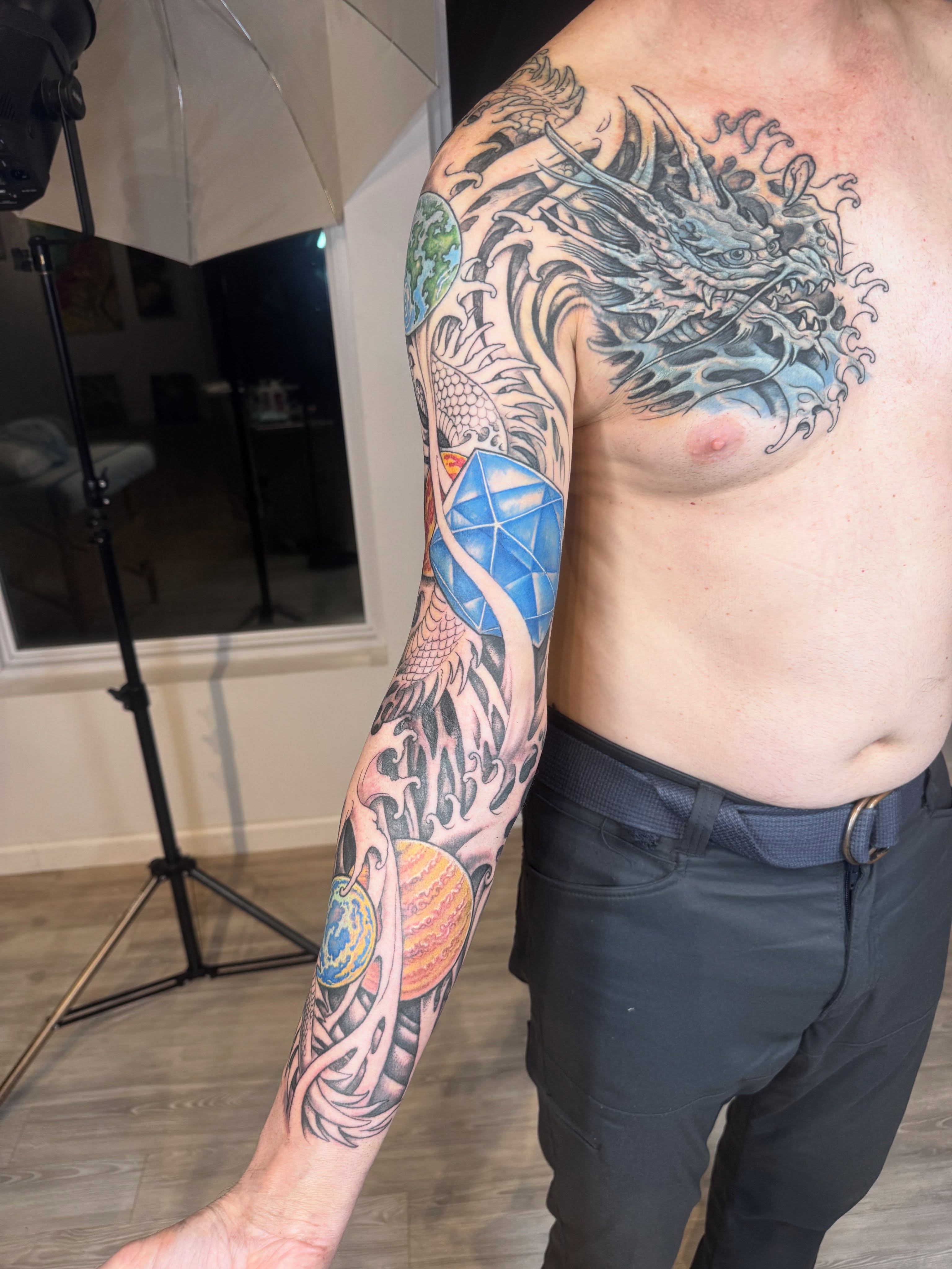 A fun collab that @griff_tattoo and I started on Gabe recently