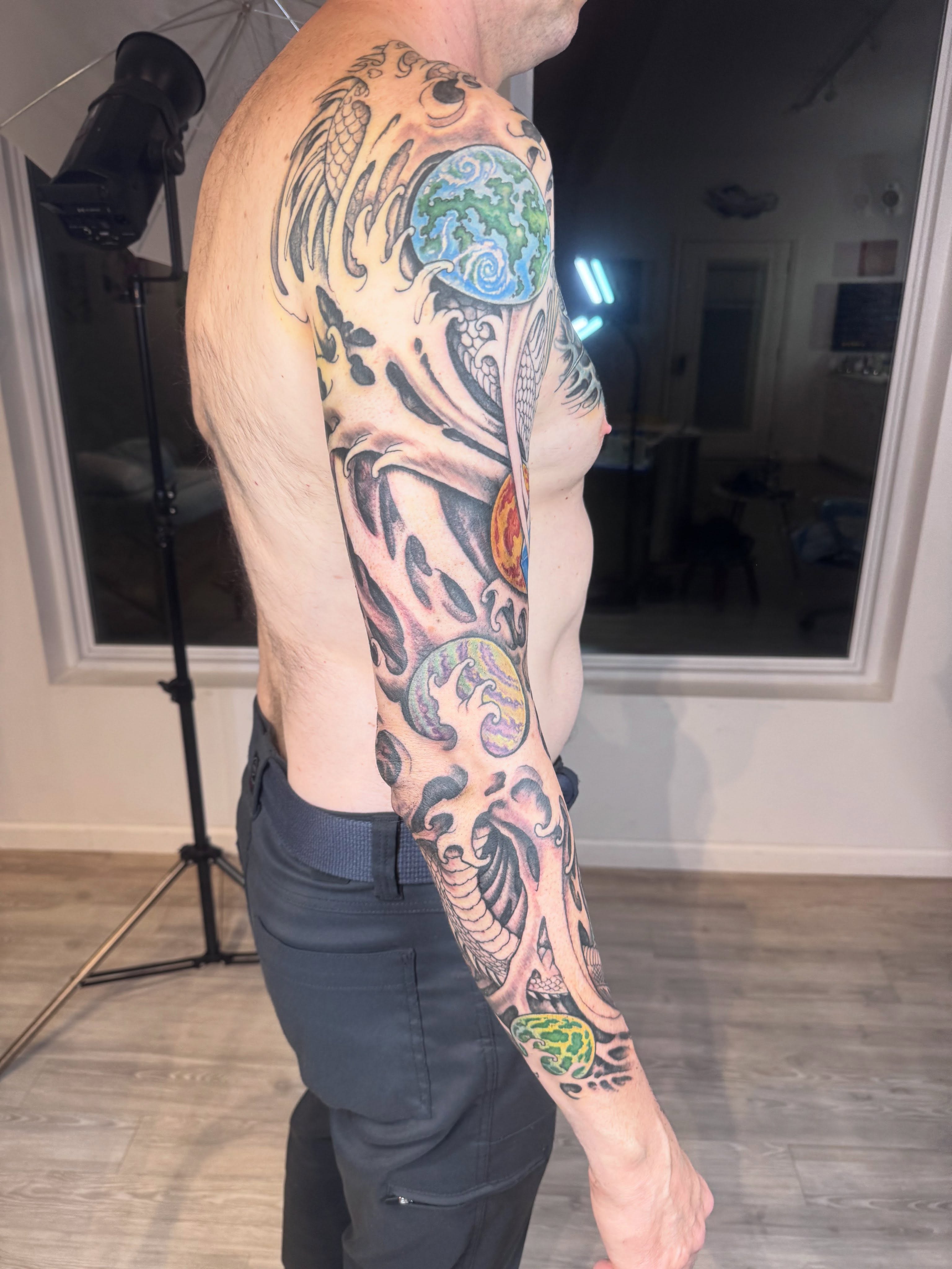 A fun collab that @griff_tattoo and I started on Gabe recently